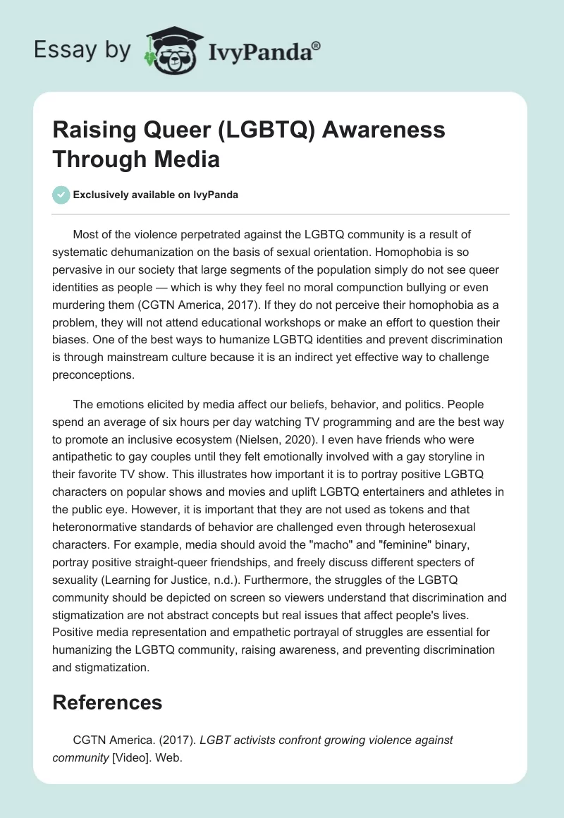 Raising Queer (LGBTQ) Awareness Through Media. Page 1