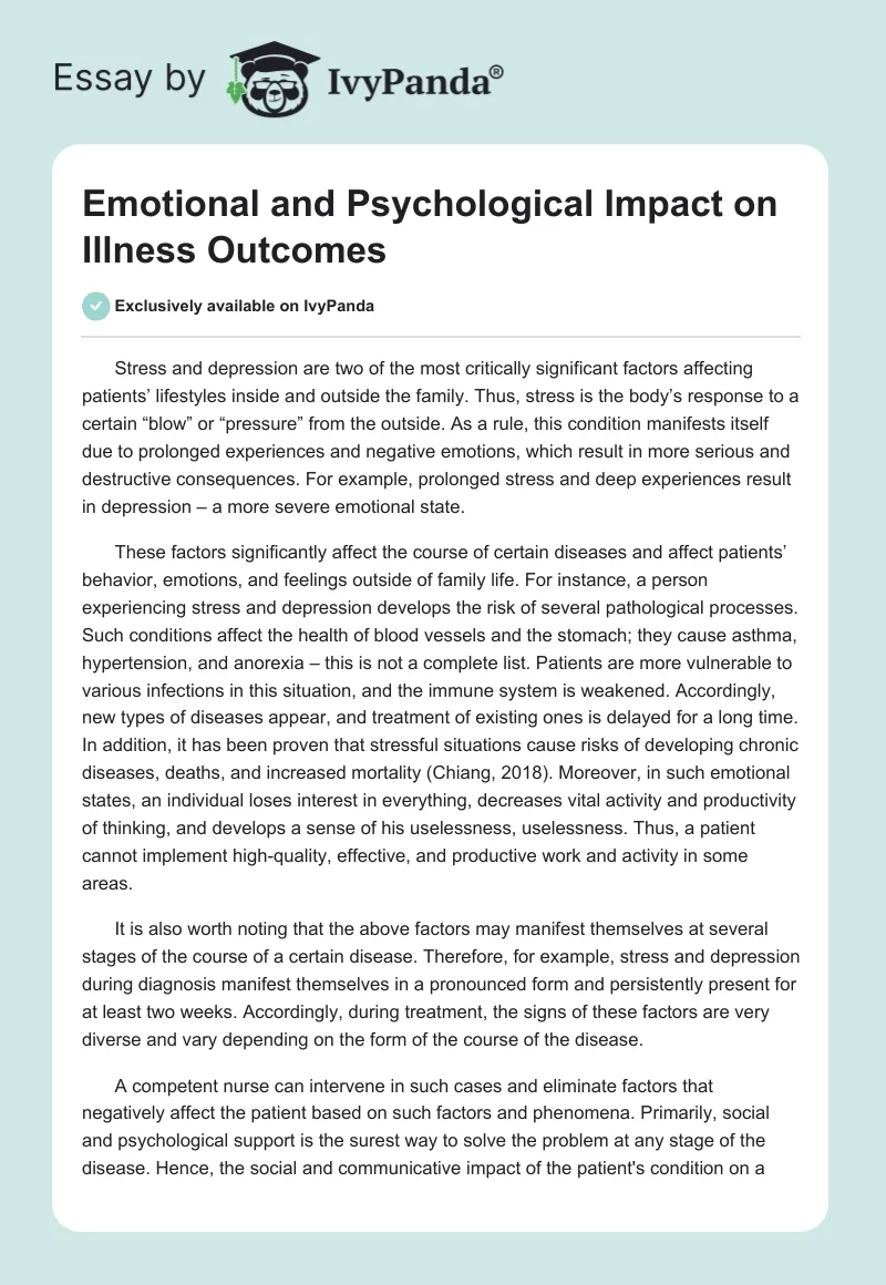 Emotional and Psychological Impact on Illness Outcomes. Page 1