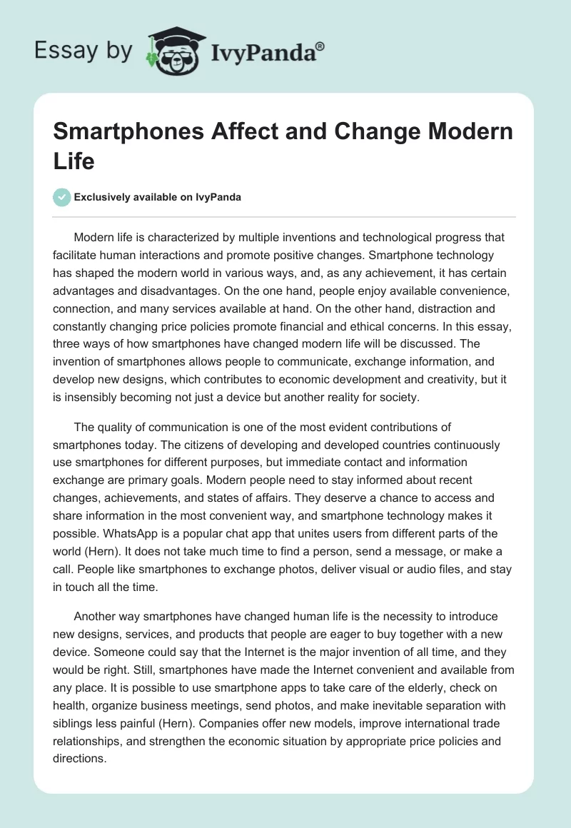 Smartphones Affect and Change Modern Life. Page 1