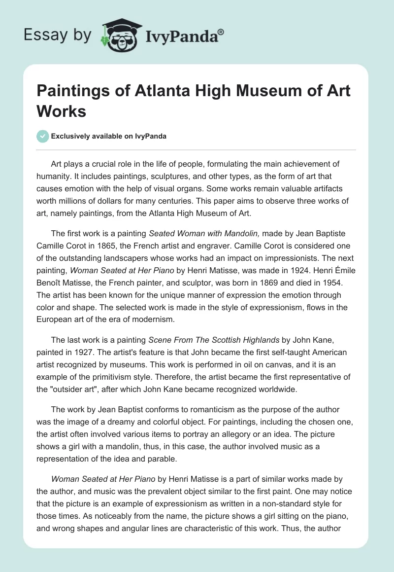 Paintings of Atlanta High Museum of Art Works. Page 1