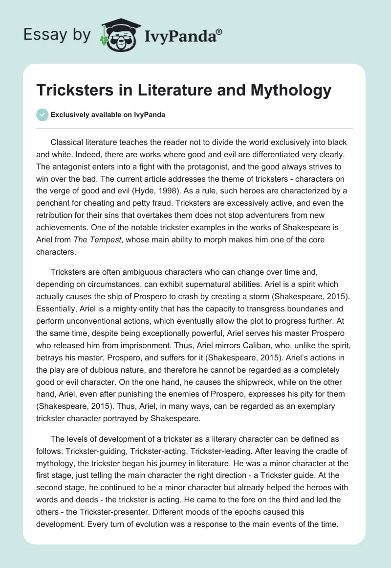 Tricksters in Literature and Mythology. Page 1