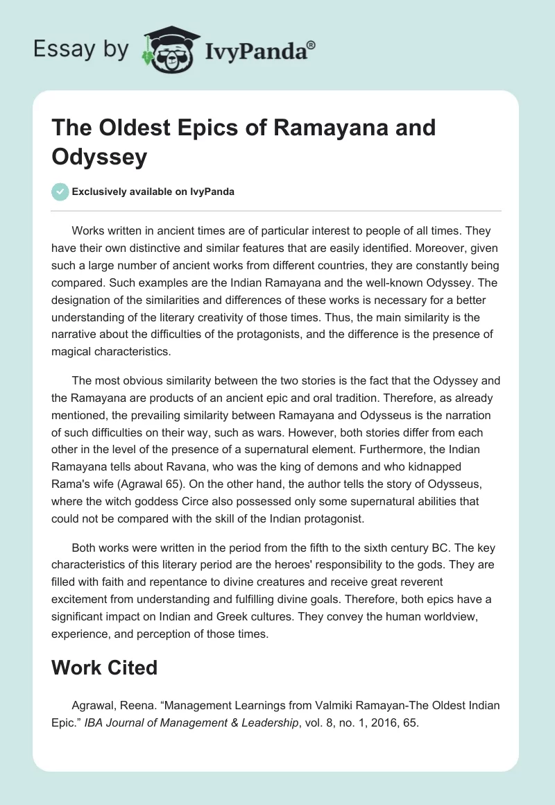 The Oldest Epics of Ramayana and The Odyssey. Page 1