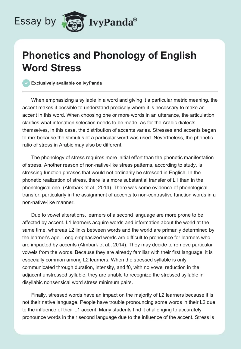 Phonetics and Phonology of English Word Stress. Page 1