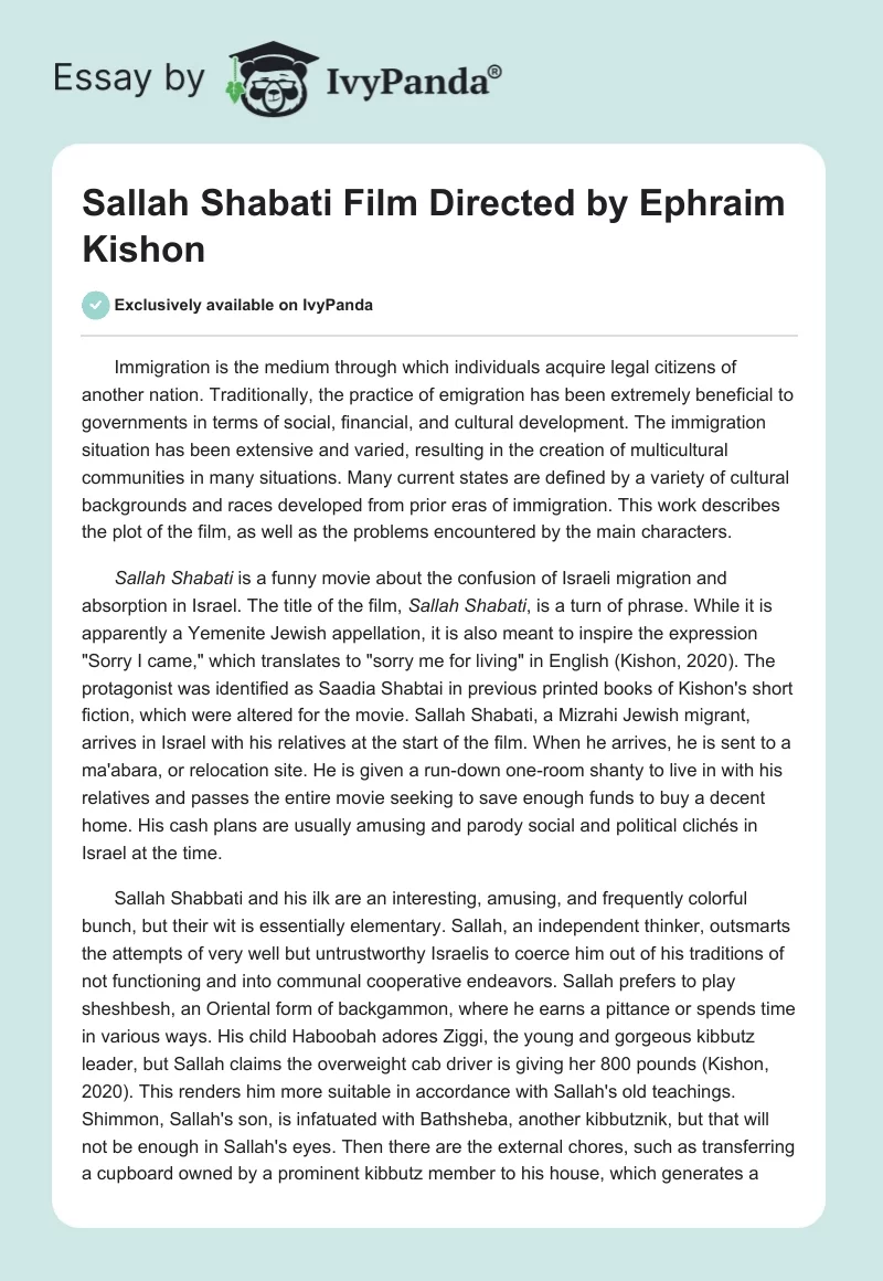 Sallah Shabati Film Directed by Ephraim Kishon. Page 1