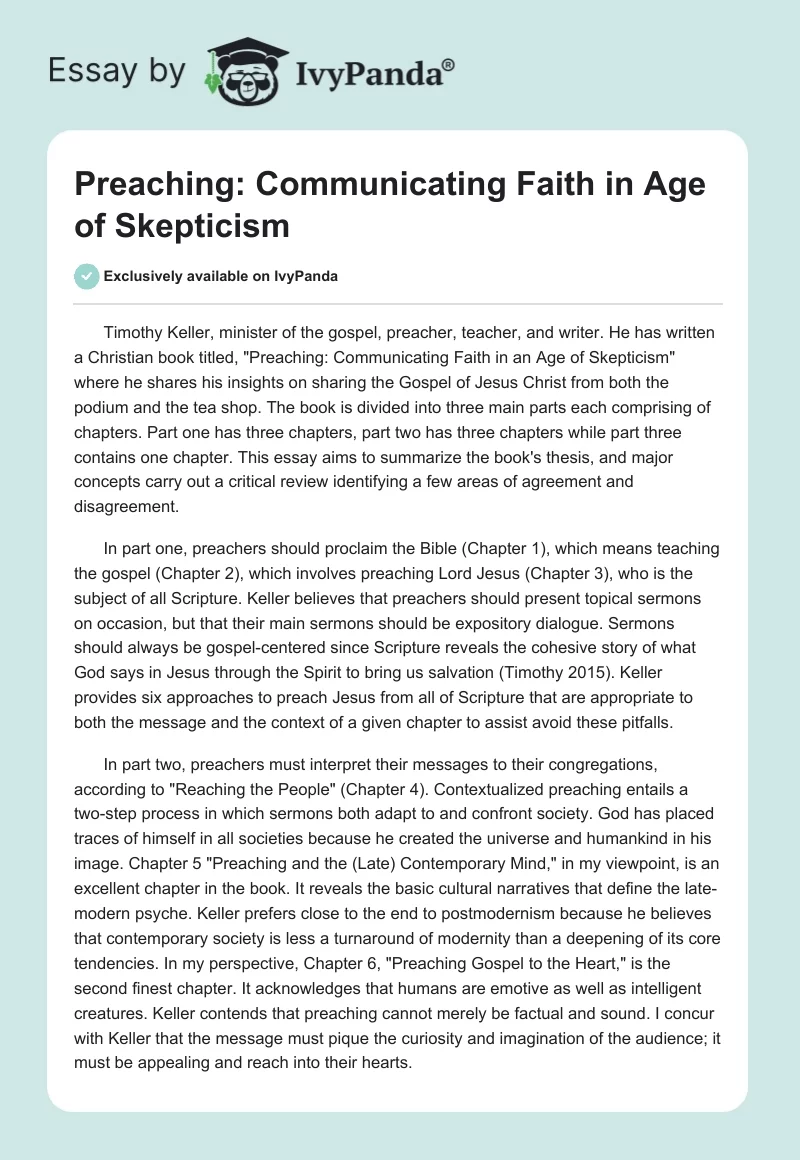 Preaching: Communicating Faith in Age of Skepticism. Page 1