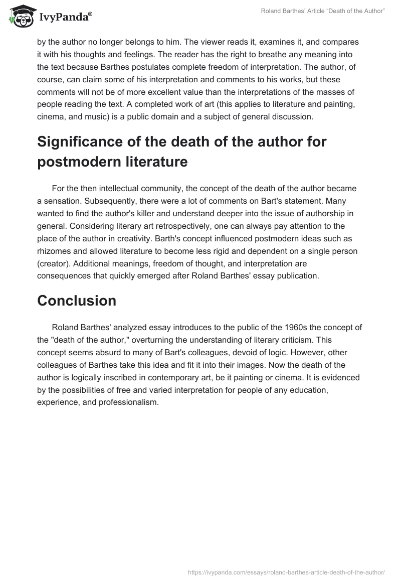 Roland Barthes’ Article “Death of the Author”. Page 2