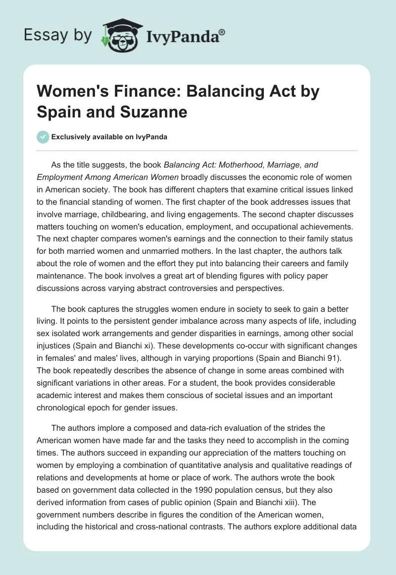 Women's Finance: "Balancing Act" by Spain and Suzanne. Page 1