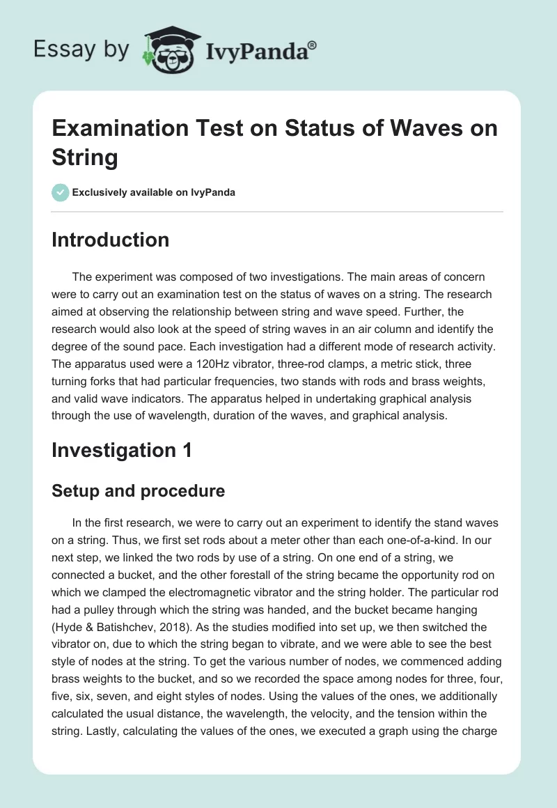Examination Test on Status of Waves on String. Page 1