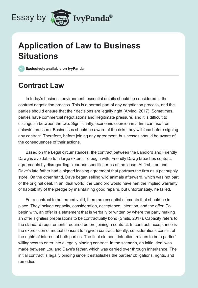 Application of Law to Business Situations. Page 1