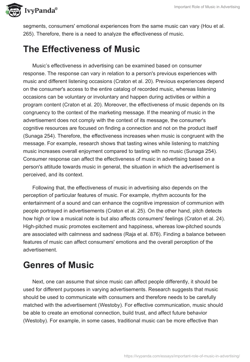 Important Role of Music in Advertising. Page 2
