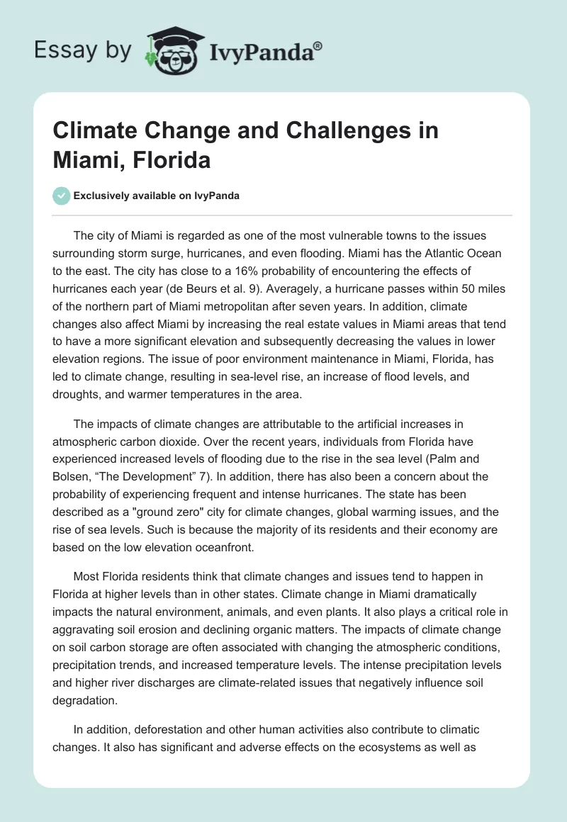 Climate Change and Challenges in Miami, Florida. Page 1