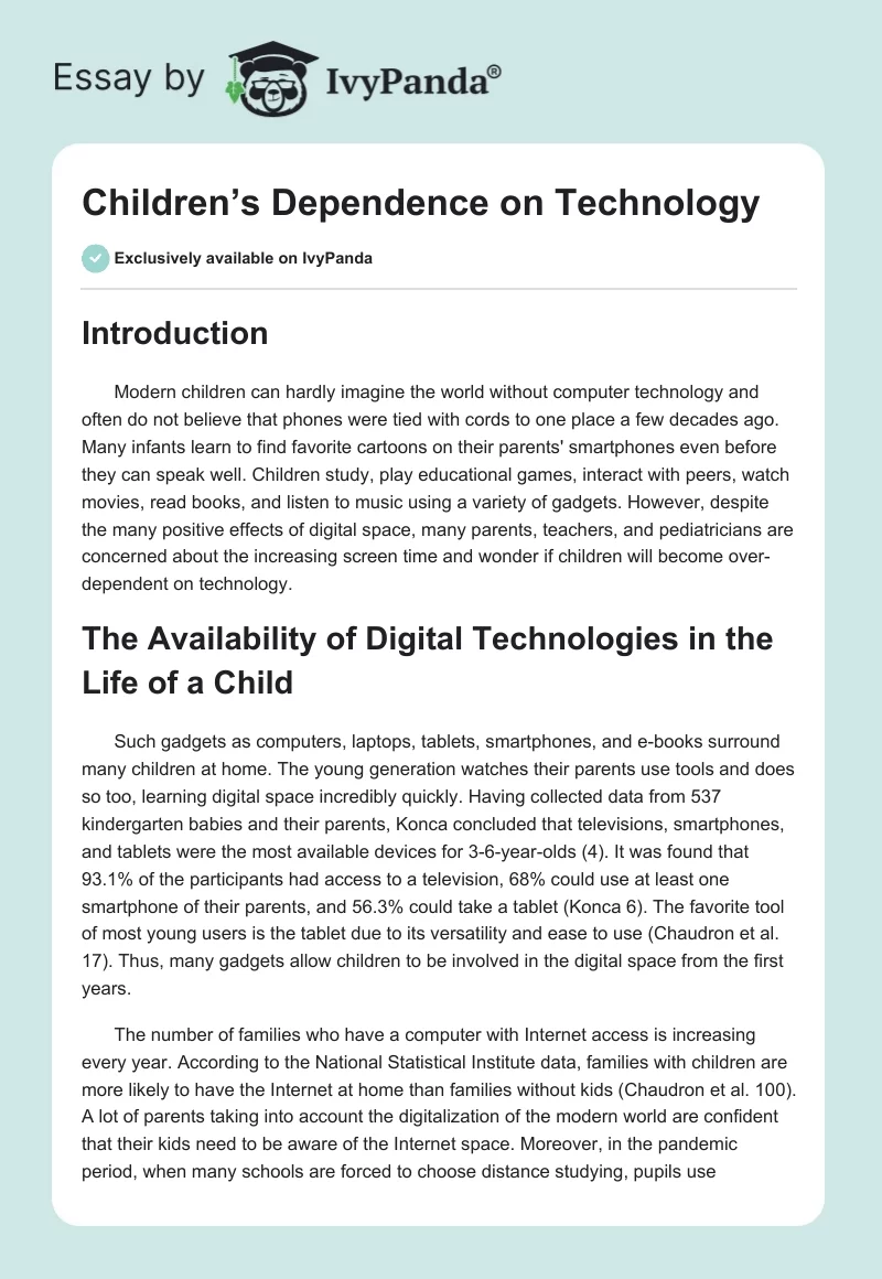Children’s Dependence on Technology. Page 1