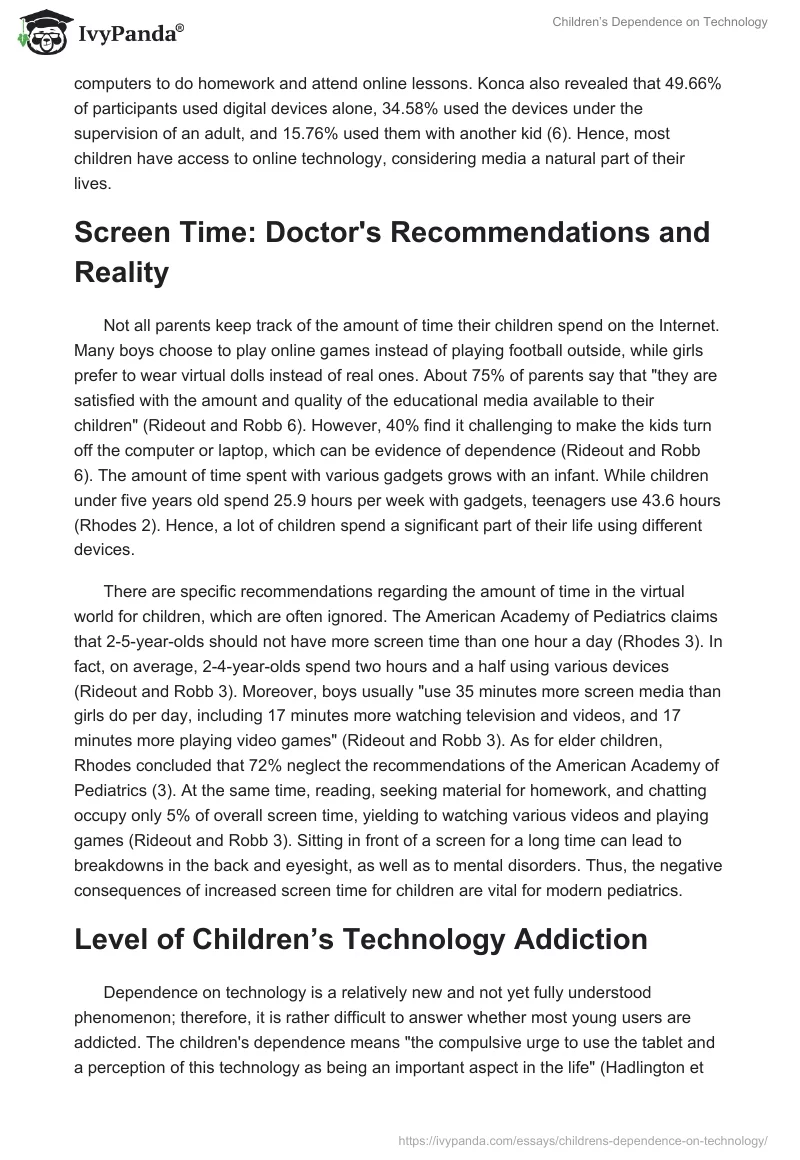 Children’s Dependence on Technology. Page 2