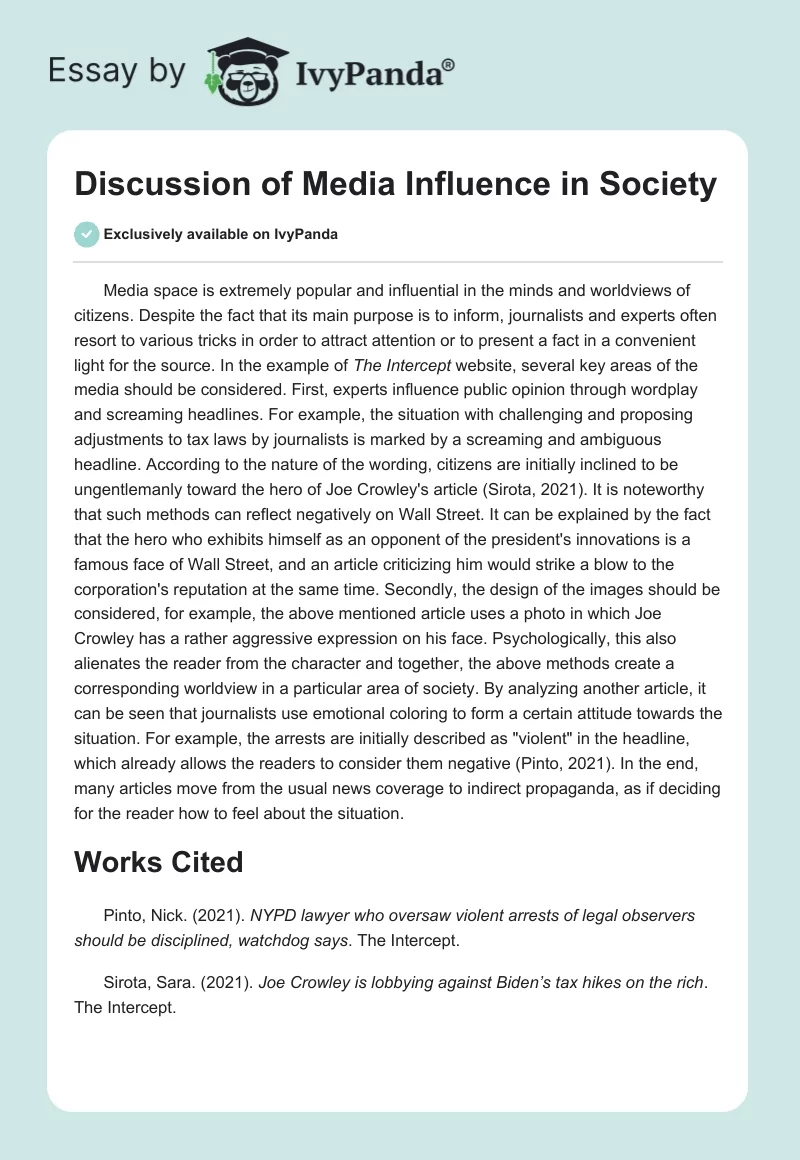 Discussion of Media Influence in Society. Page 1
