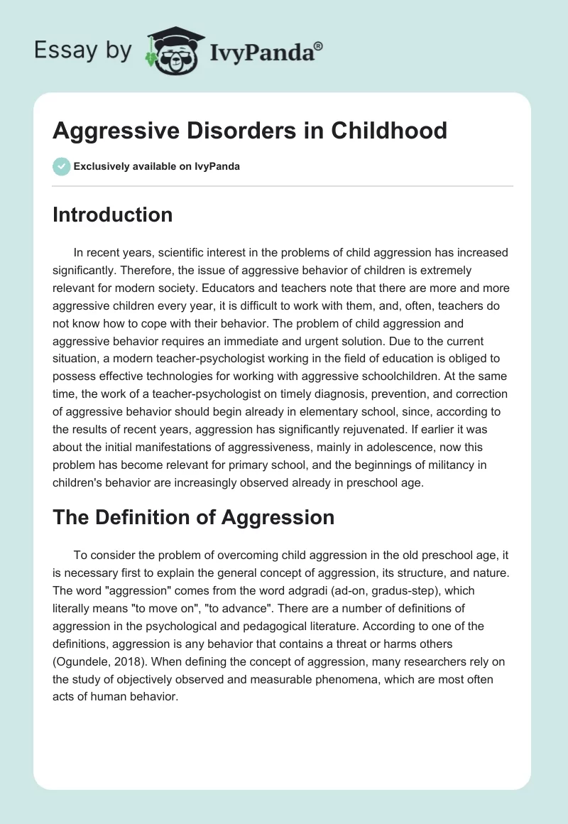 Aggressive Disorders in Childhood. Page 1