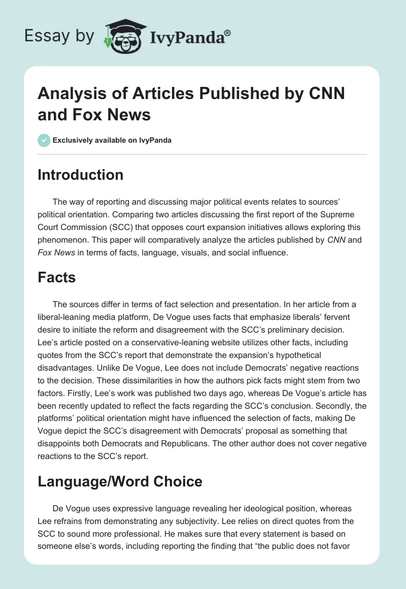 Analysis of Articles Published by CNN and Fox News. Page 1