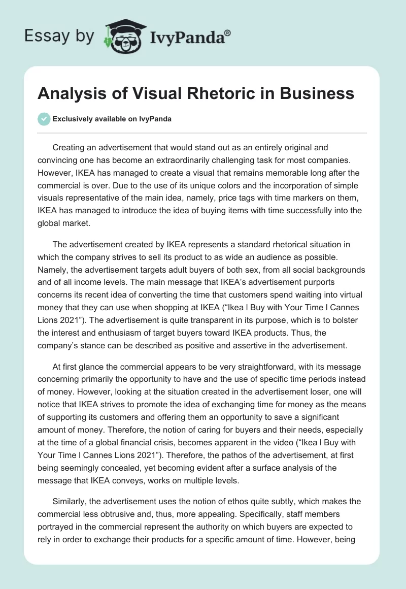 Analysis of Visual Rhetoric in Business. Page 1