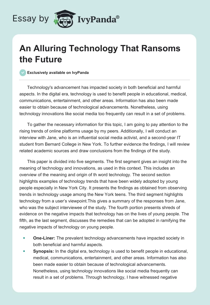 An Alluring Technology That Ransoms the Future. Page 1