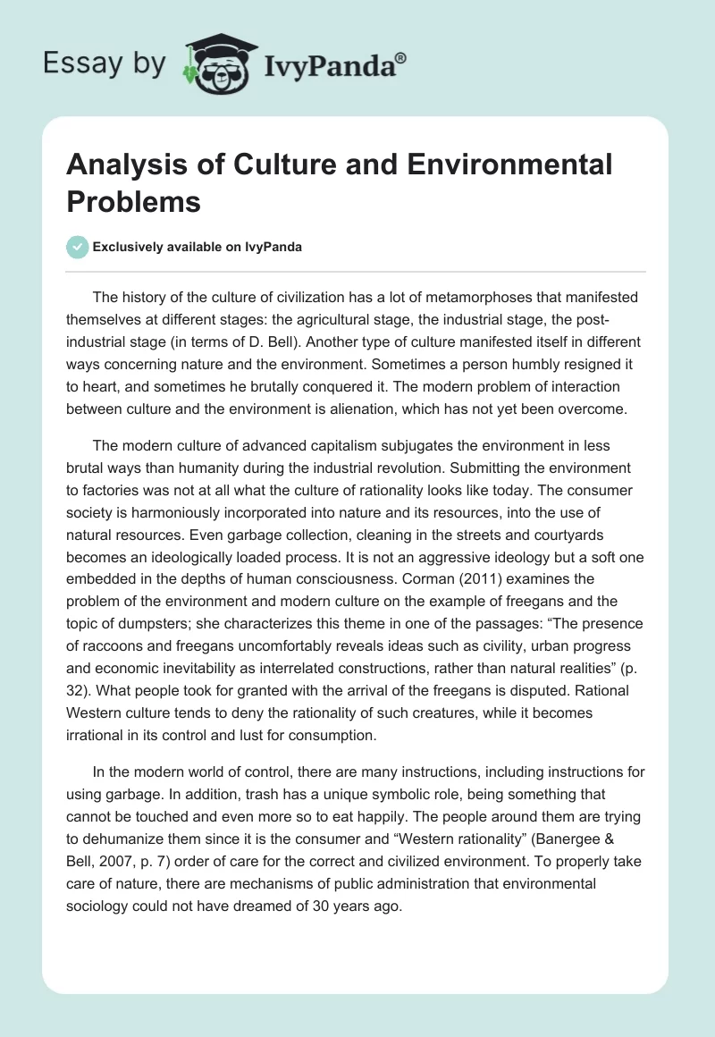 Analysis of Culture and Environmental Problems. Page 1