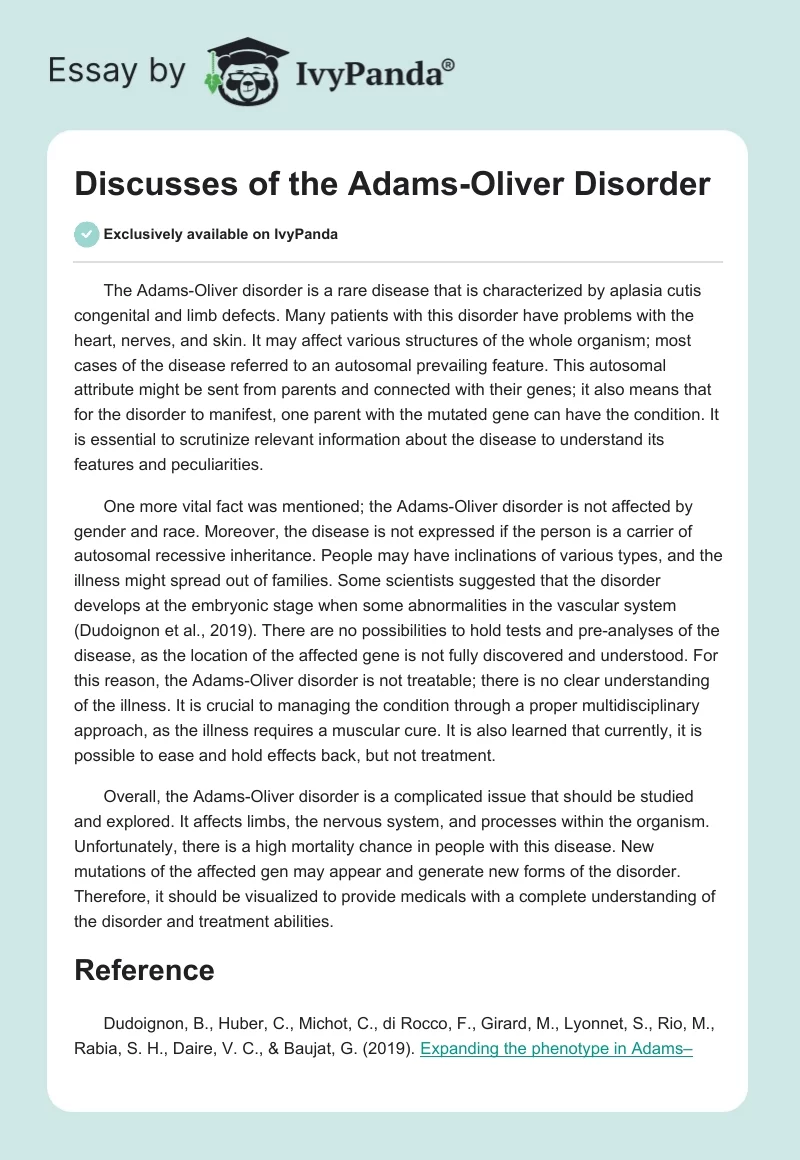 Discusses of the Adams-Oliver Disorder. Page 1