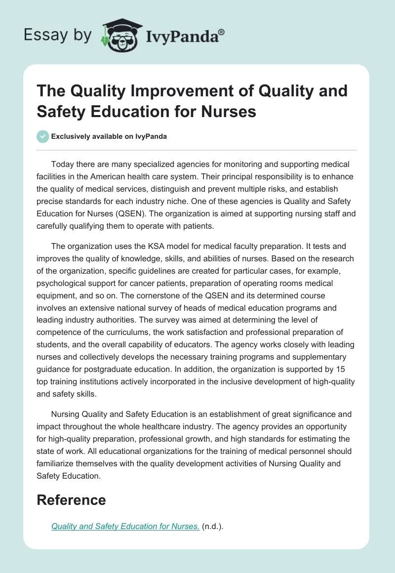 The Quality Improvement of Quality and Safety Education for Nurses. Page 1