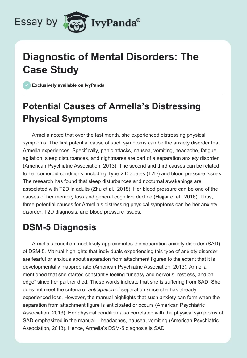 Diagnostic of Mental Disorders: The Case Study. Page 1