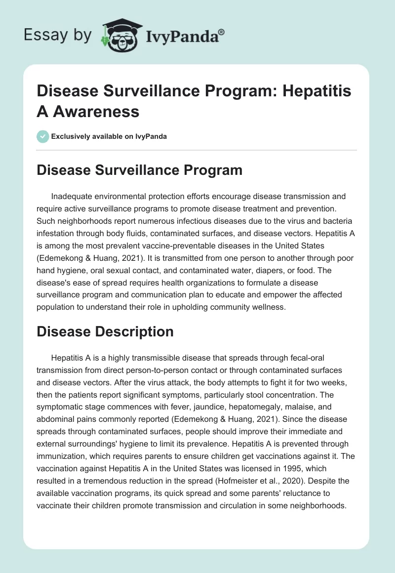 Disease Surveillance Program: Hepatitis A Awareness. Page 1