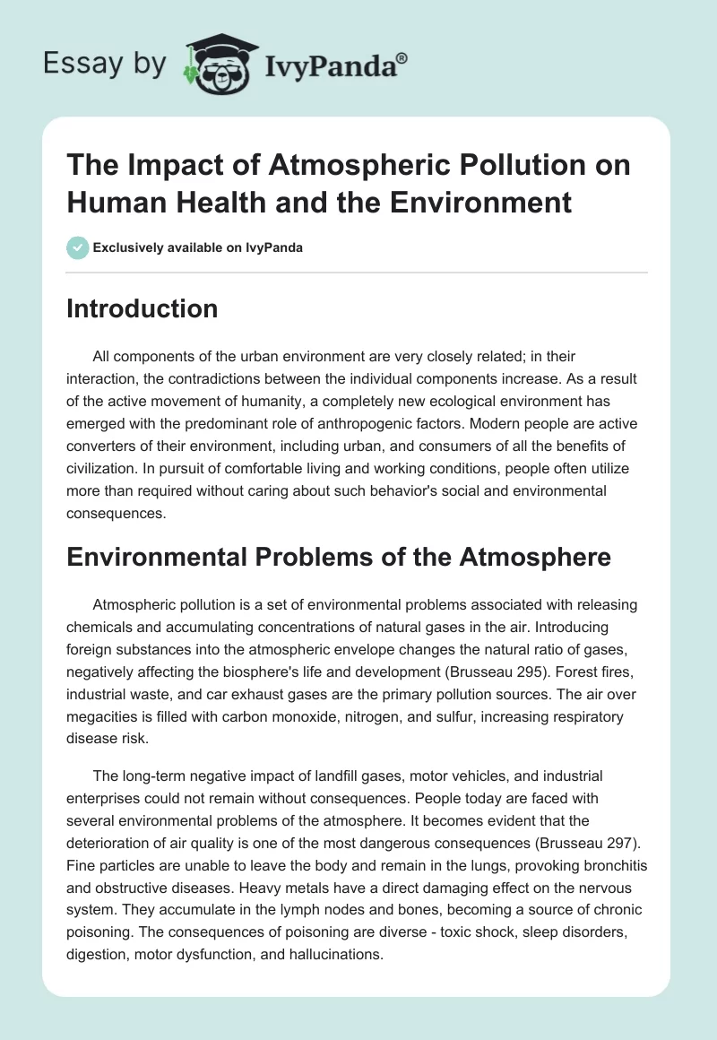 The Impact of Atmospheric Pollution on Human Health and the Environment. Page 1