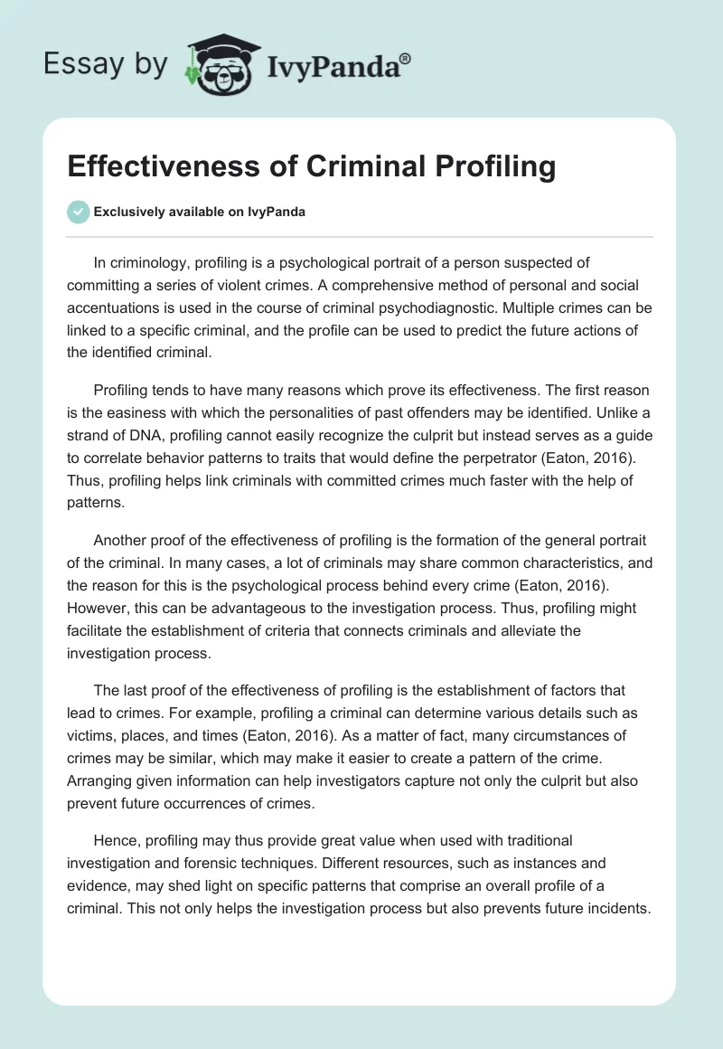 Effectiveness of Criminal Profiling. Page 1