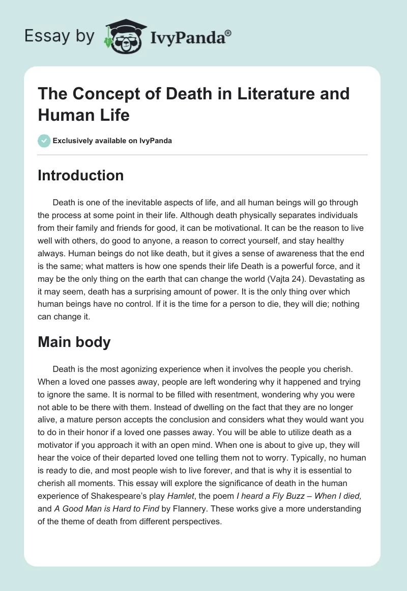 The Concept of Death in Literature and Human Life. Page 1