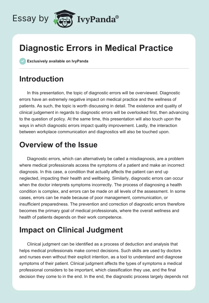 Diagnostic Errors in Medical Practice. Page 1