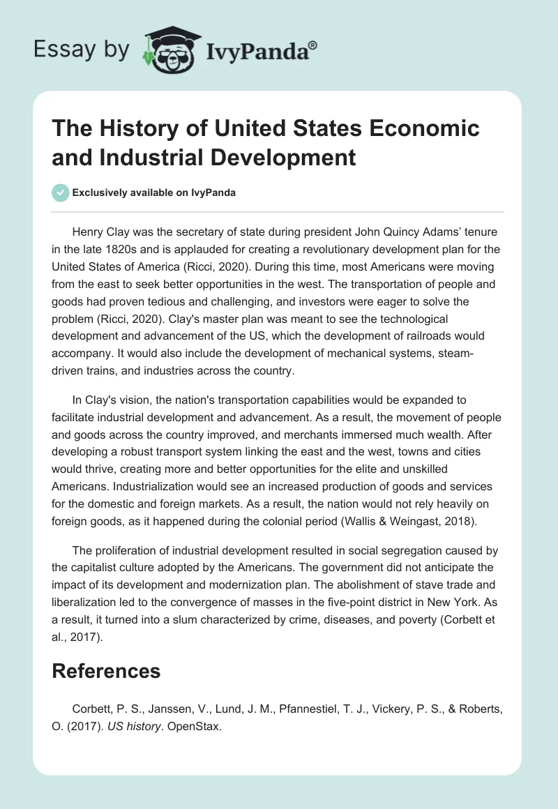 The History of United States Economic and Industrial Development. Page 1