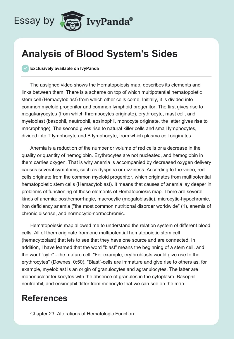 Analysis of Blood System's Sides. Page 1