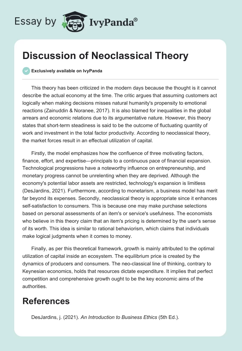 Discussion of Neoclassical Theory. Page 1