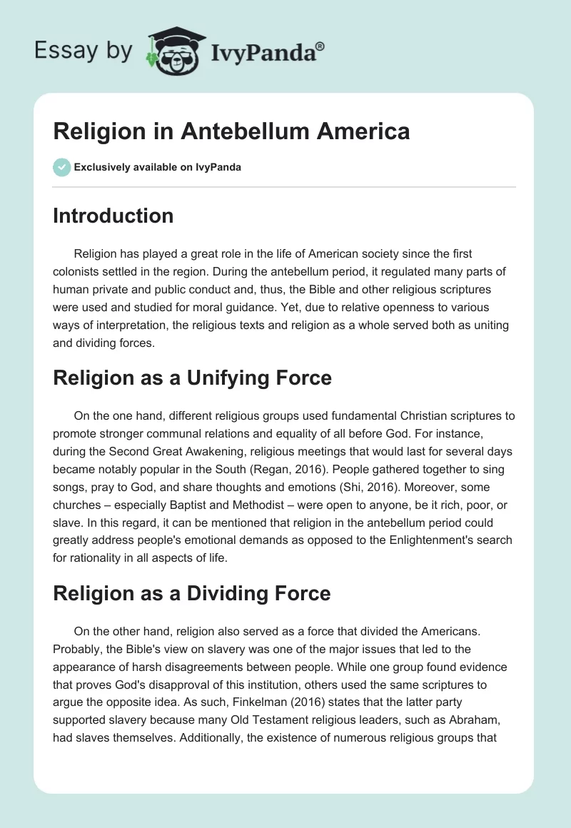 Religion in Antebellum America. Page 1