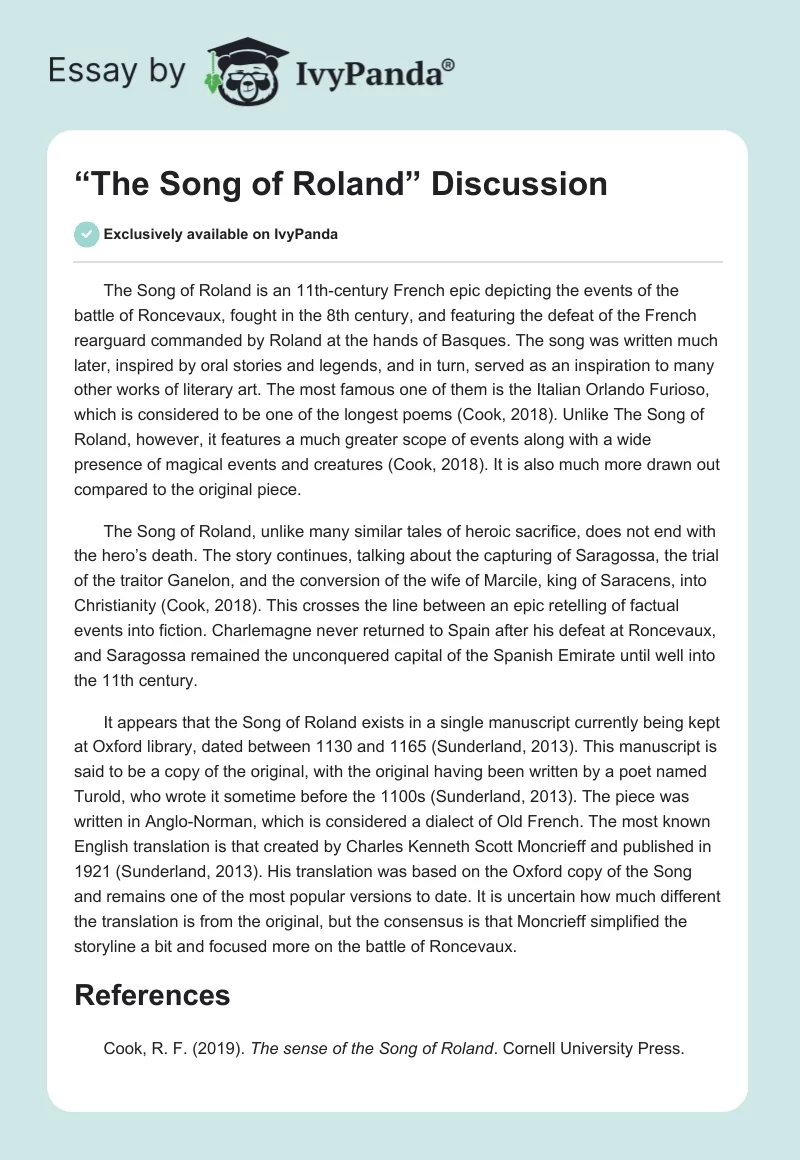 “The Song of Roland” Discussion. Page 1