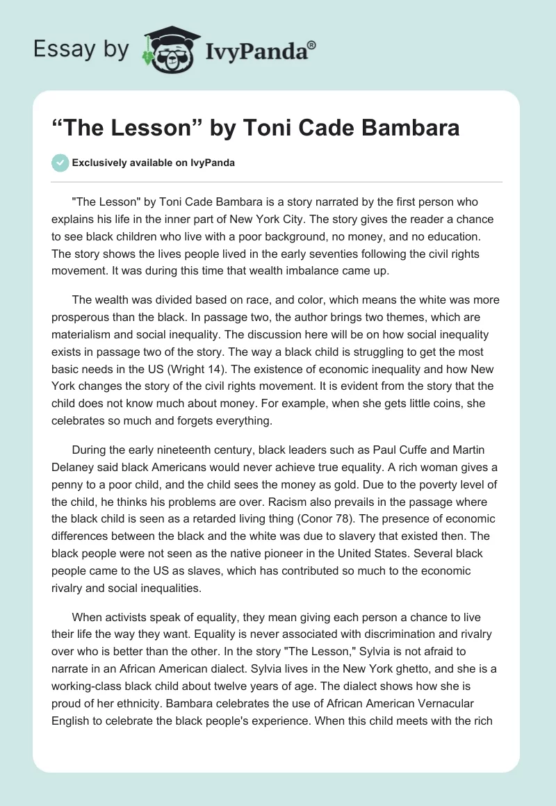 “The Lesson” by Toni Cade Bambara. Page 1