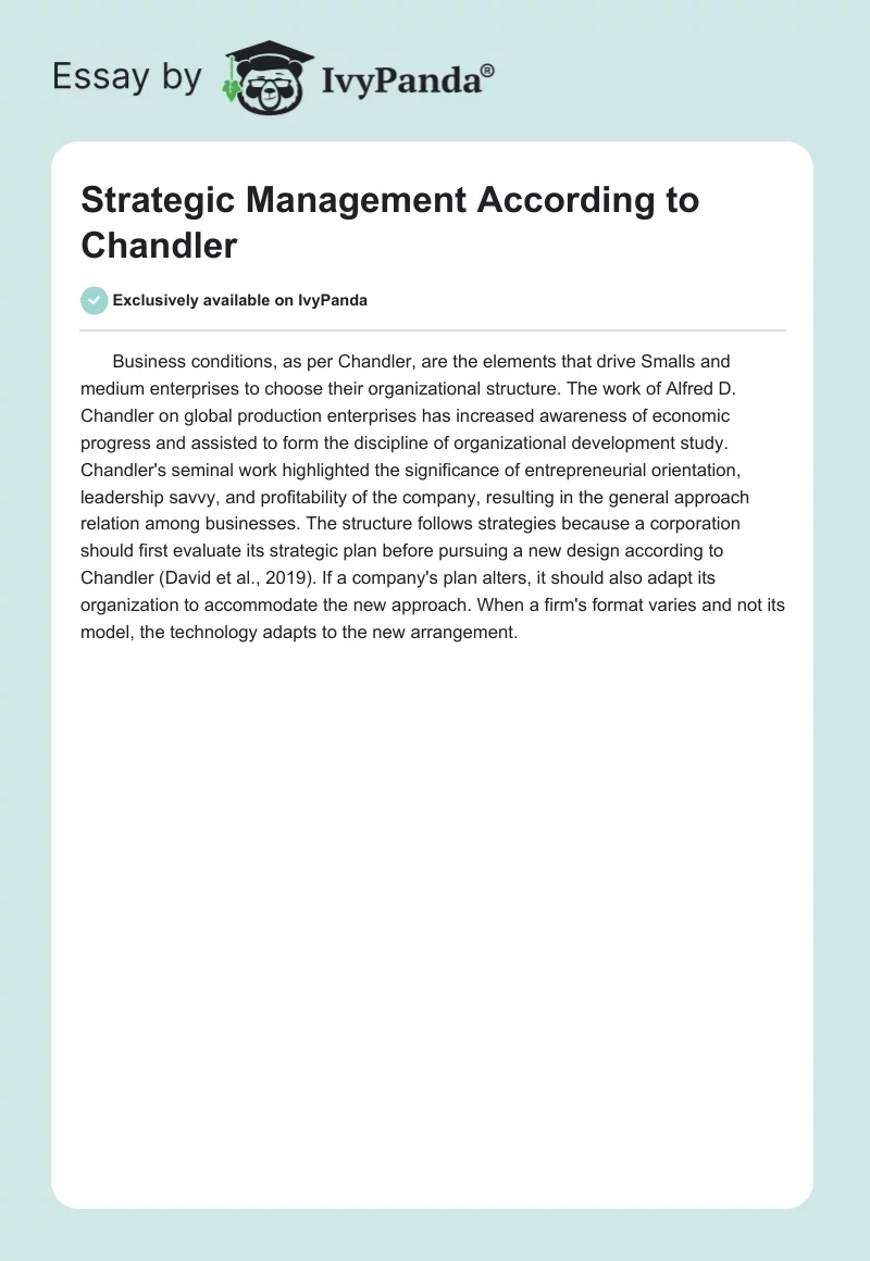 Strategic Management According to Chandler. Page 1