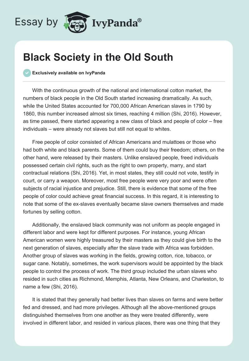 Black Society in the Old South. Page 1