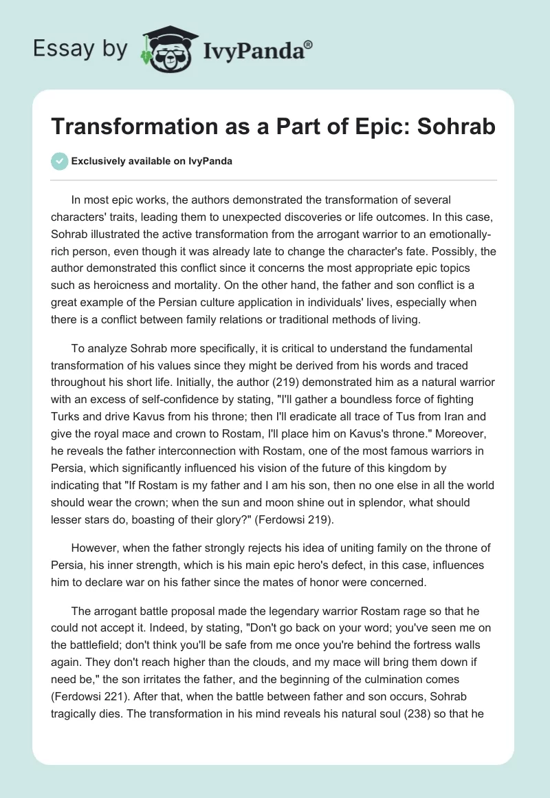 Transformation as a Part of Epic: Sohrab. Page 1