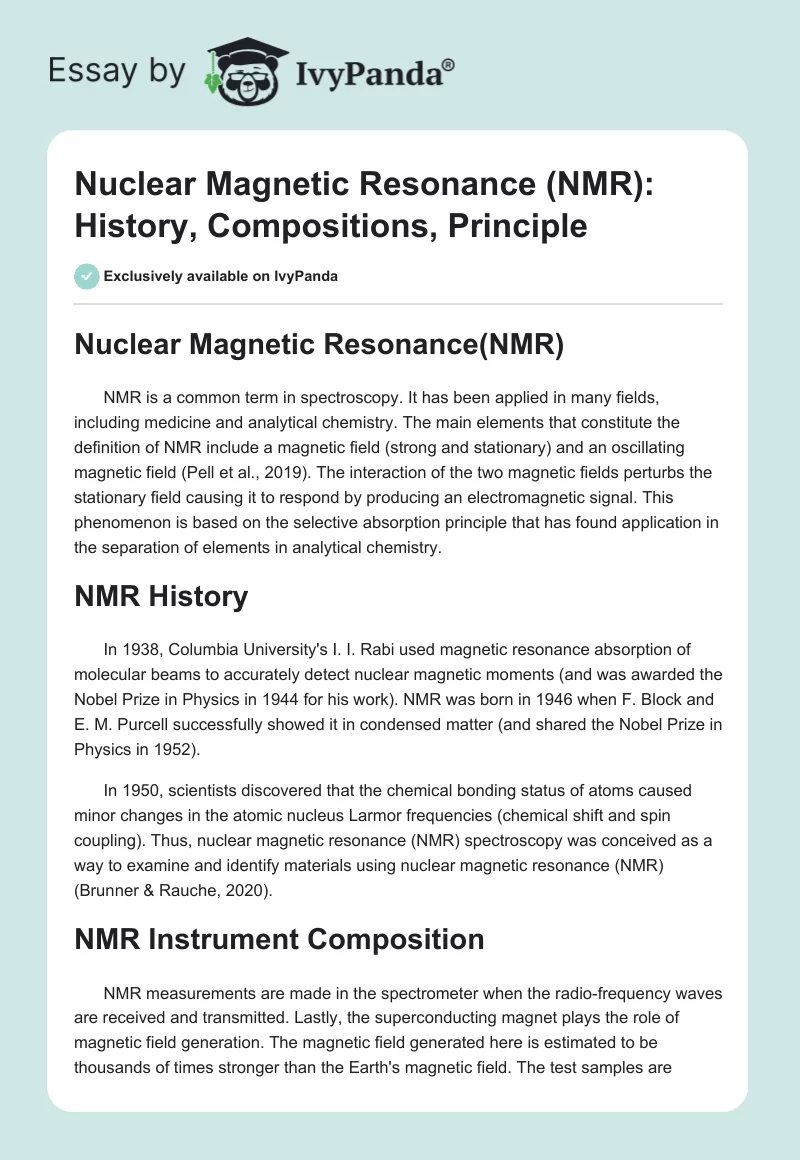 Nuclear Magnetic Resonance (NMR): History, Compositions, Principle. Page 1