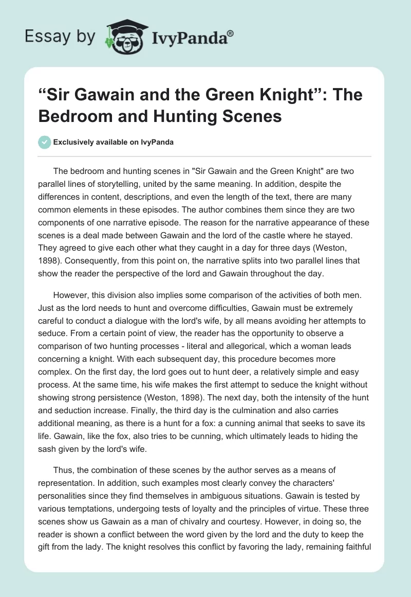 “Sir Gawain and the Green Knight”: The Bedroom and Hunting Scenes. Page 1
