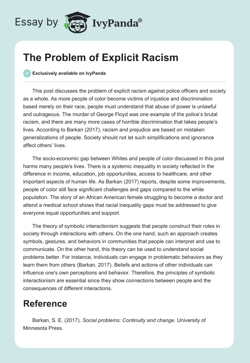 The Problem of Explicit Racism. Page 1