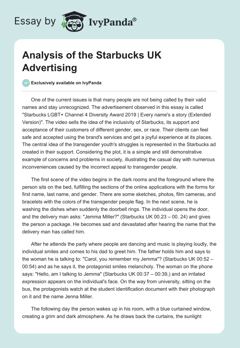 Analysis of the Starbucks UK Advertising. Page 1