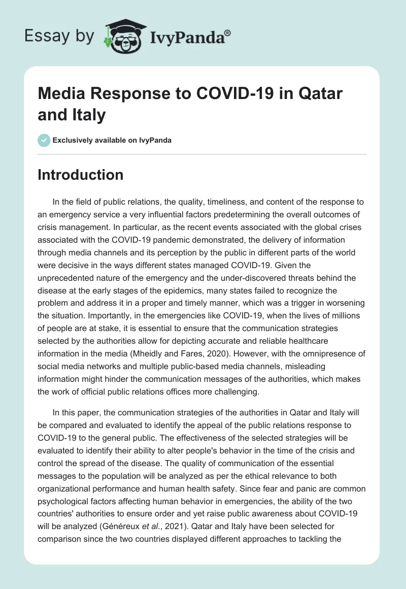 Media Response to COVID-19 in Qatar and Italy. Page 1
