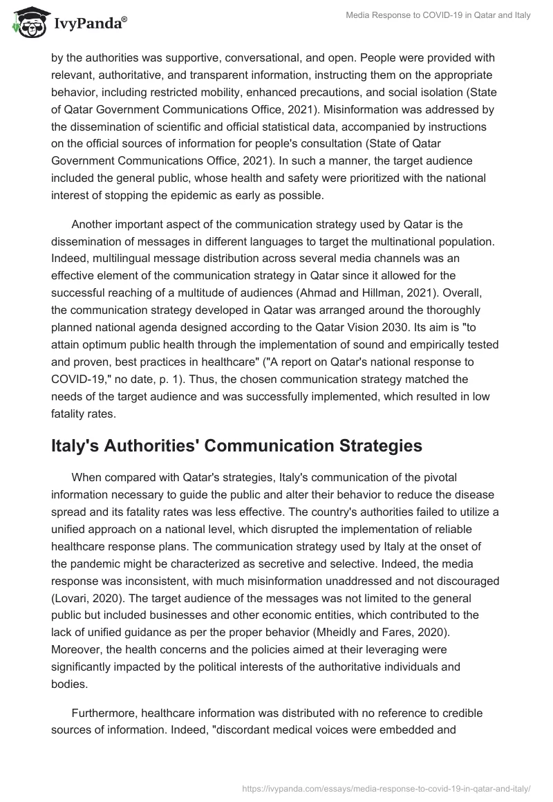 Media Response to COVID-19 in Qatar and Italy. Page 5