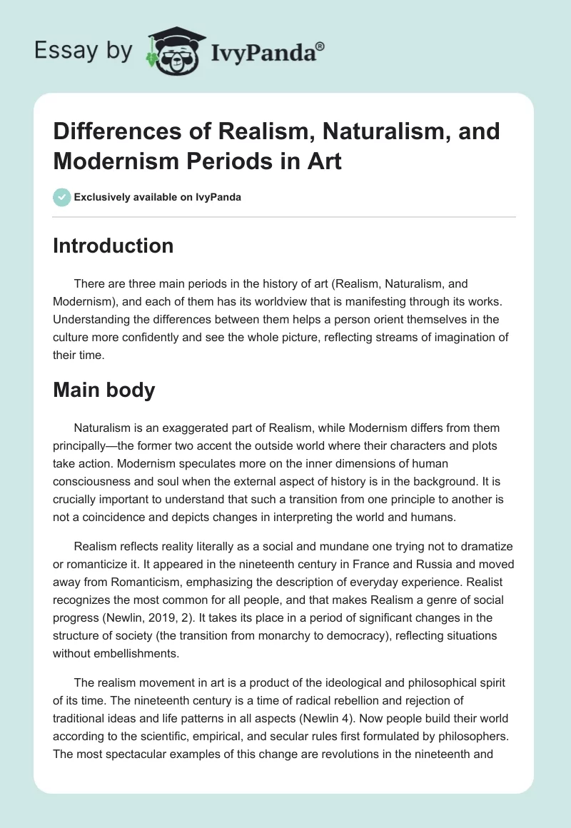 Differences of Realism, Naturalism, and Modernism Periods in Art. Page 1