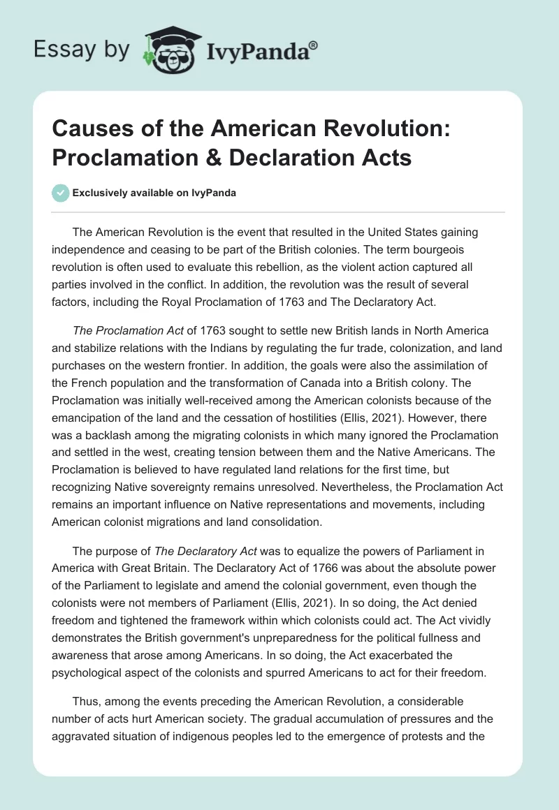 Causes of the American Revolution: Proclamation & Declaration Acts. Page 1