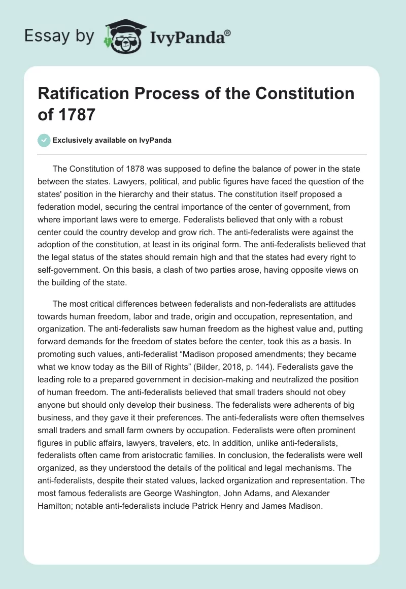 Ratification Process of the Constitution of 1787. Page 1