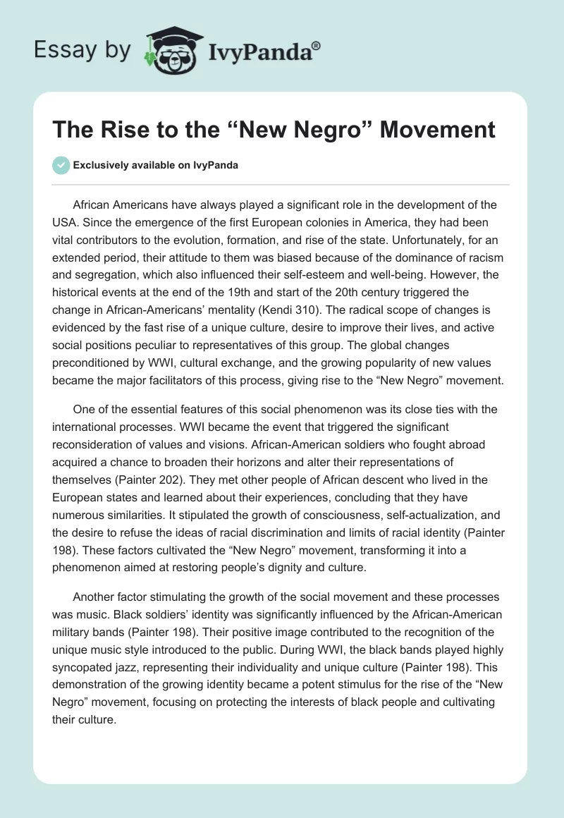 The Rise to the “New Negro” Movement. Page 1